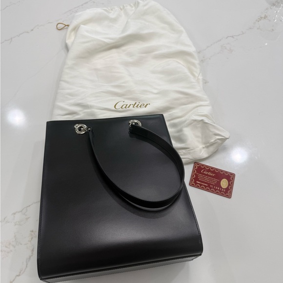 Cartier Handbags - Cartier Black Leather Tote with Silver Hardware